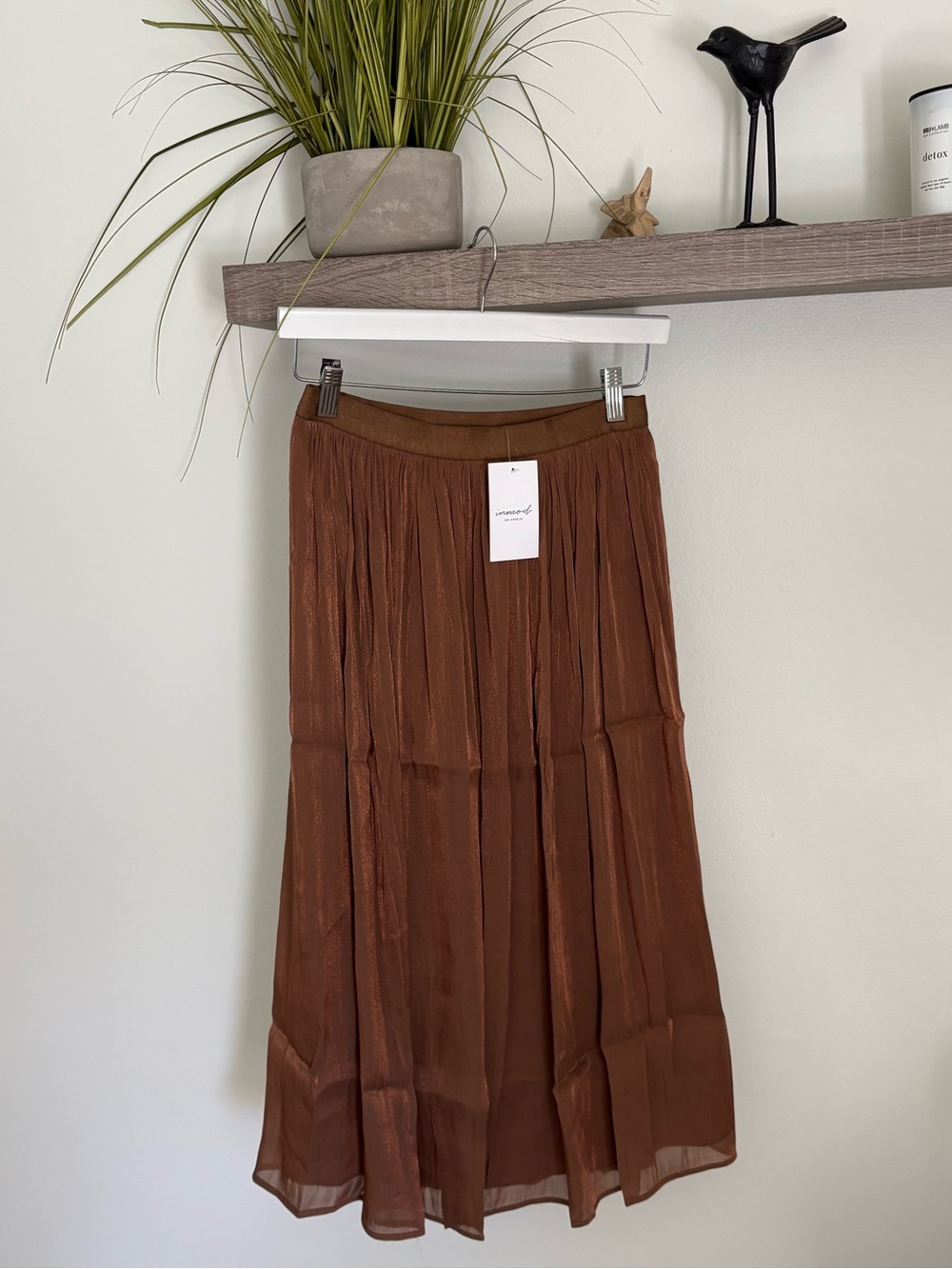 Inmod Copper mocha Midi Skirt lined muted shimmer nwt large